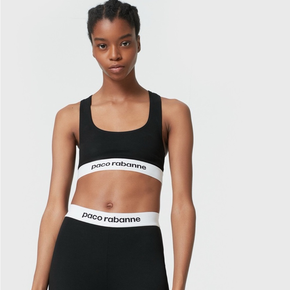 Paco Rabanne Capsule Active Sport Bra Black White Logo Band - Size XS